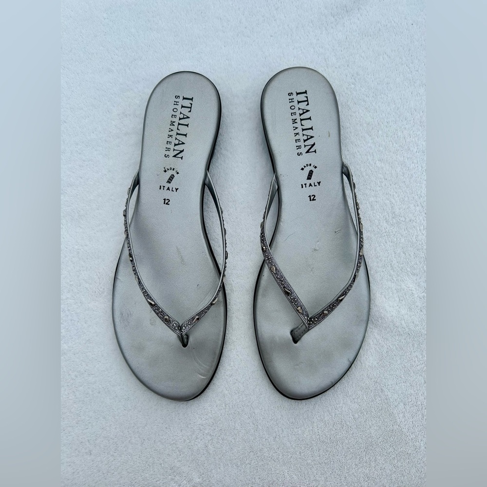 Italian Shoemakers Thong Flip Flops Sandals Silver Sz. 12